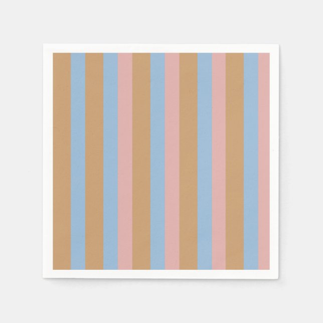 Ochre, Pink & Blue Stripes  Napkin (Front)