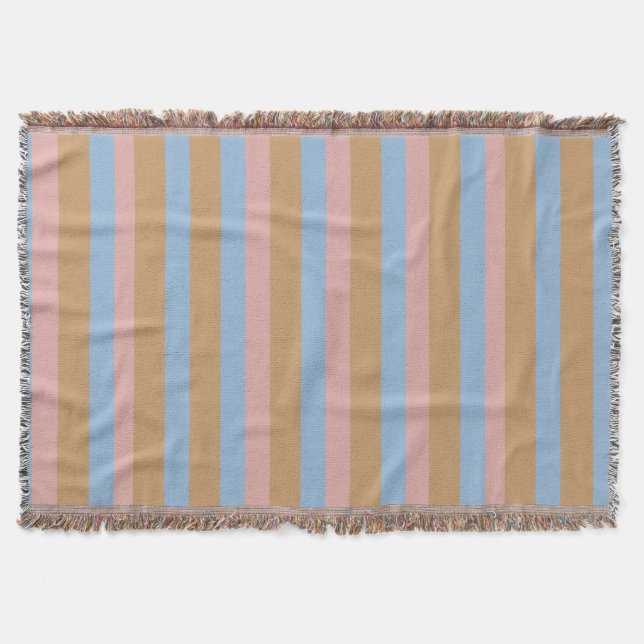 Ochre, Pink & Blue Stripes  Throw Blanket (Front)