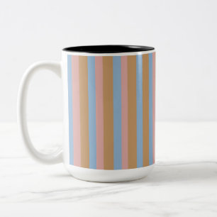 Ochre, Pink & Blue Stripes  Two-Tone Coffee Mug