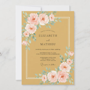 Ochre Pink Floral Romance Wedding Invitation