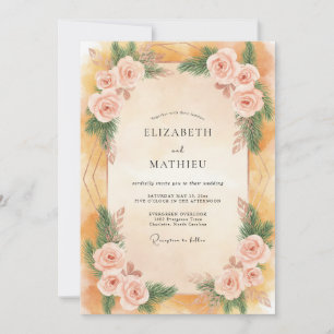Ochre Pink Peony Wedding Invitation