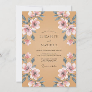 Ochre Pink Petal Wedding Invitation