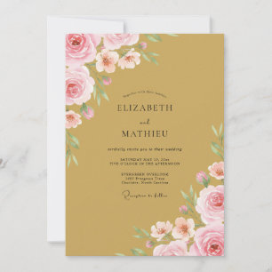 Ochre Pink Rose Wedding Invitation