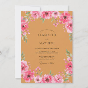 Ochre Pink Watercolor Floral Wedding Invitation