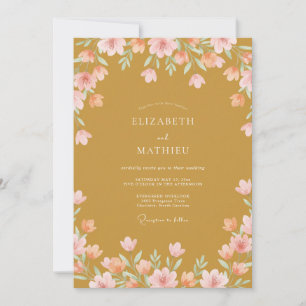 Ochre Pink Wildflower Wedding Invitation
