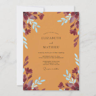 Ochre Plum Leafy Wedding Invitation