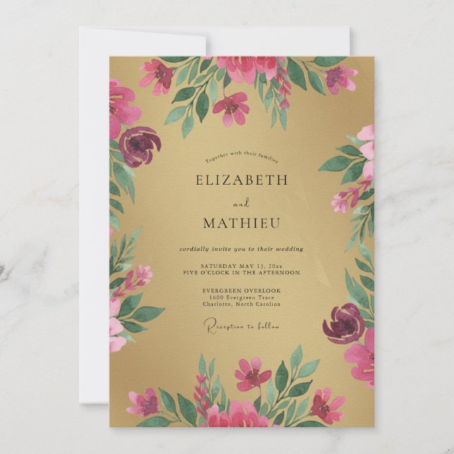 Ochre Plum Wildflower Wedding Invitation (Front)