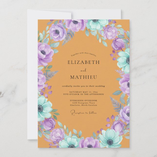 Ochre Purple Anemone Wedding Invitation (Front)