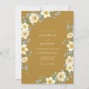 Ochre Ranunculus Leafy Wedding Invitation