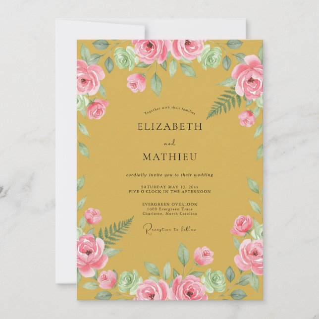 Ochre Rose Botanical Romance Wedding Invitation (Front)