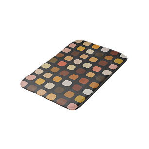 Ochre Rust Brown Peach Red Round Squares Pattern Bath Mat