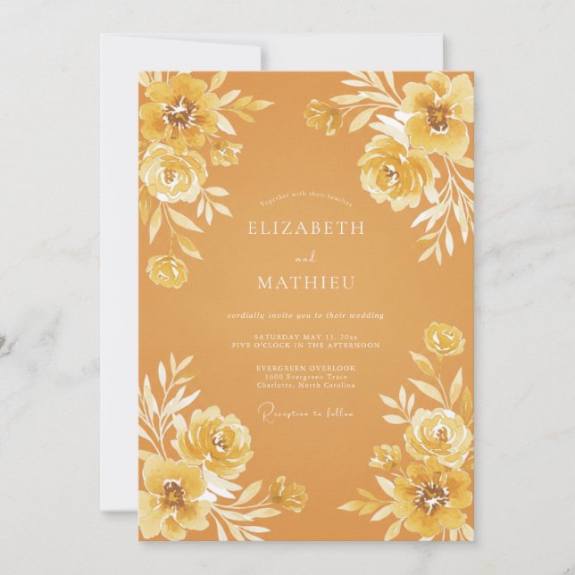 Ochre Rustic Bloom Wedding Invitation (Front)