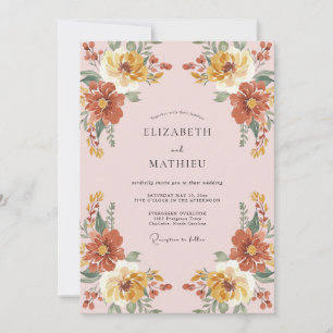 Ochre Rustic Floral Romance Wedding Invitation