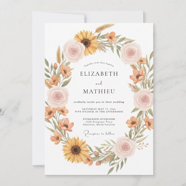Ochre Rustic Meadow Wedding Invitation (Front)