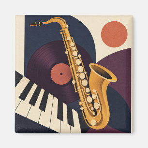 Ochre Saxophone Vinyl and Piano Jazz Composition Magnet