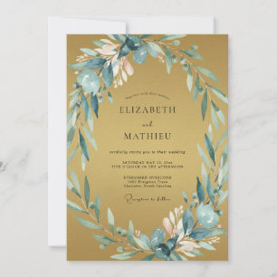 Ochre Slate Leafy Wedding Invitation