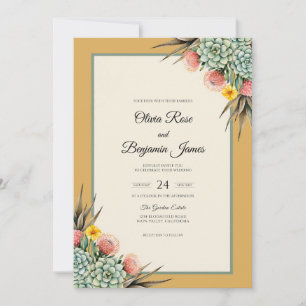 Ochre Succulent Boho Eucalyptus Wedding Invitation