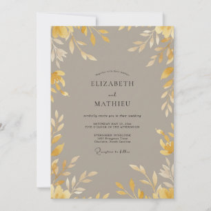 Ochre Taupe Leafy Wedding Invitation