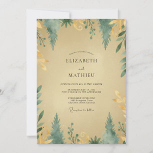 Ochre Teal Foliage Eucalyptus Wedding Invitation