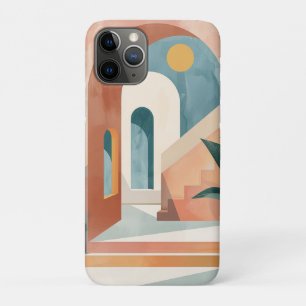 Ochre Teal Mid Century Tropical Archway Art iPhone 11 Pro Case
