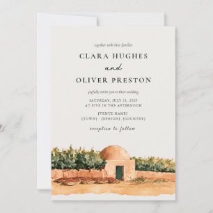 Ochre Terracotta Olive Vineyard Script Wedding Invitation