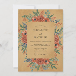 Ochre Terracotta Wreath Wedding Invitation