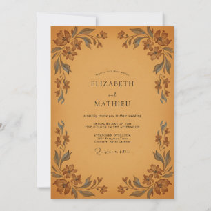 Ochre Vintage Foliage Eucalyptus Wedding Invitation