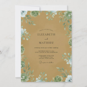 Ochre Watercolor Foliage Wedding Invitation