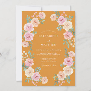 Ochre Watercolor Wreath Wedding Invitation