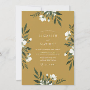 Ochre White Leafy Wedding Invitation
