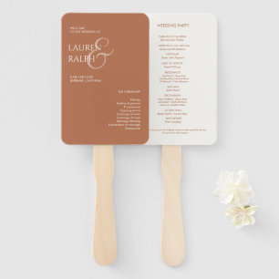 Ochre & White Monogram Welcome Wedding Program Hand Fan