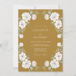 Ochre White Ranunculus Eucalyptus Wedding Invitation
