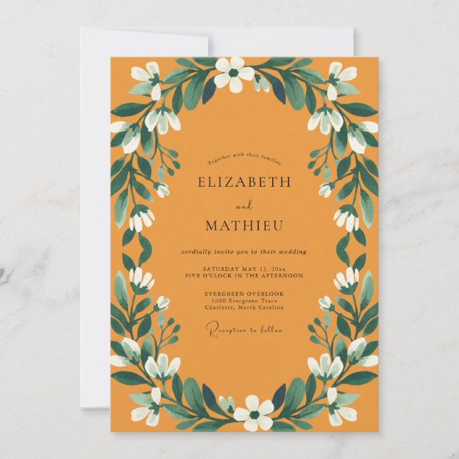 Ochre White Wreath Wedding Invitation (Front)
