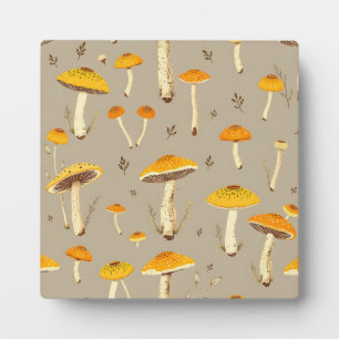 Ochre Yellow Mushroom Whimsical Woodland Botanical Plaque