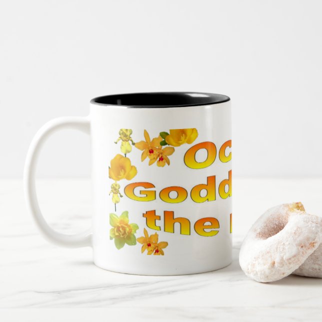 Ochun Goddess Of The Rivers Flowers Two-Tone Coffee Mug (With Donut)