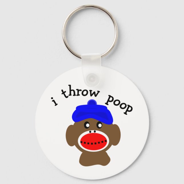 ock Monkey "I THROW POOP" Key Ring (Front)