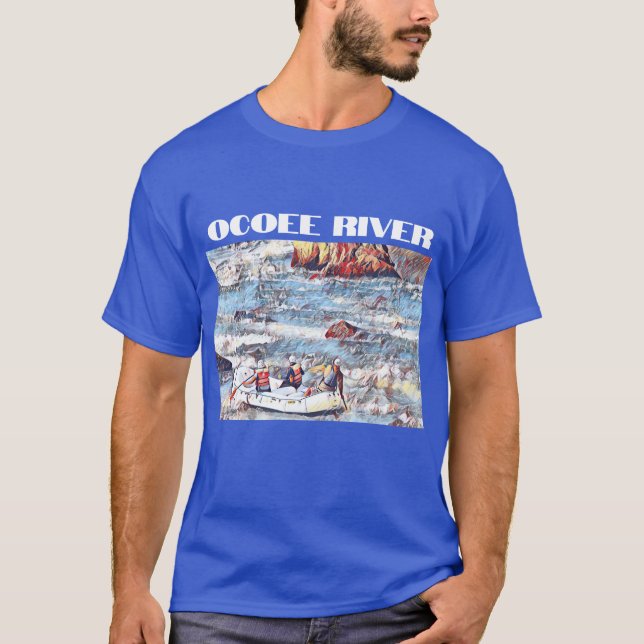 Ocoee River Tennessee Whitewater Rafting Painting T-Shirt (Front)