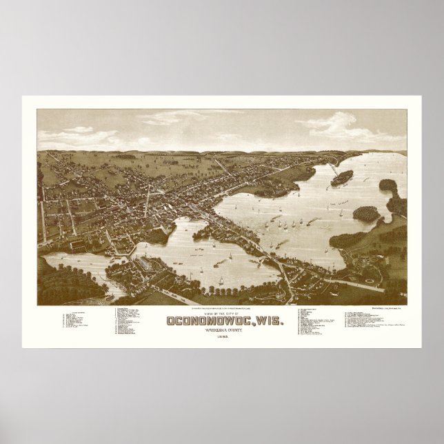 Oconomowoc, WI Panoramic Map - 1885 Poster (Front)