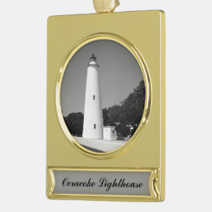 Ocracoke Lighthouse Gold Plated Banner Ornament