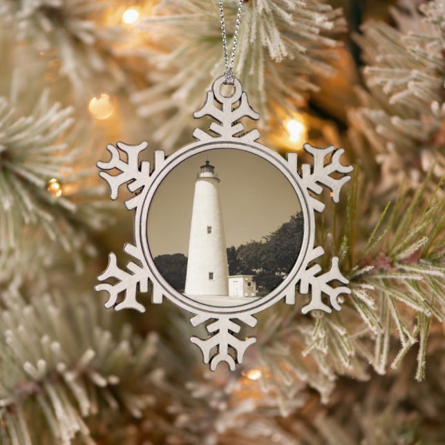 Ocracoke Lighthouse Snowflake Pewter Christmas Ornament (Tree)