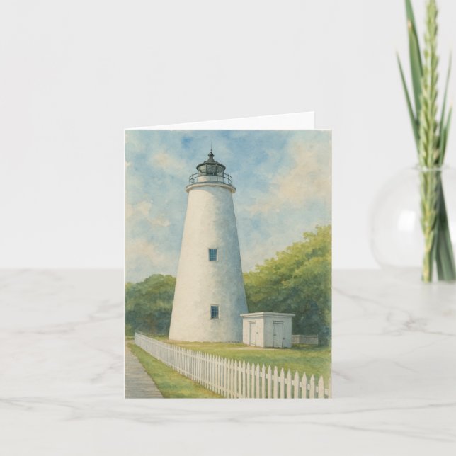 Ocracoke Lighthouse Watercolor Note Card (Front)