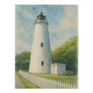 Ocracoke Lighthouse Watercolor Poster