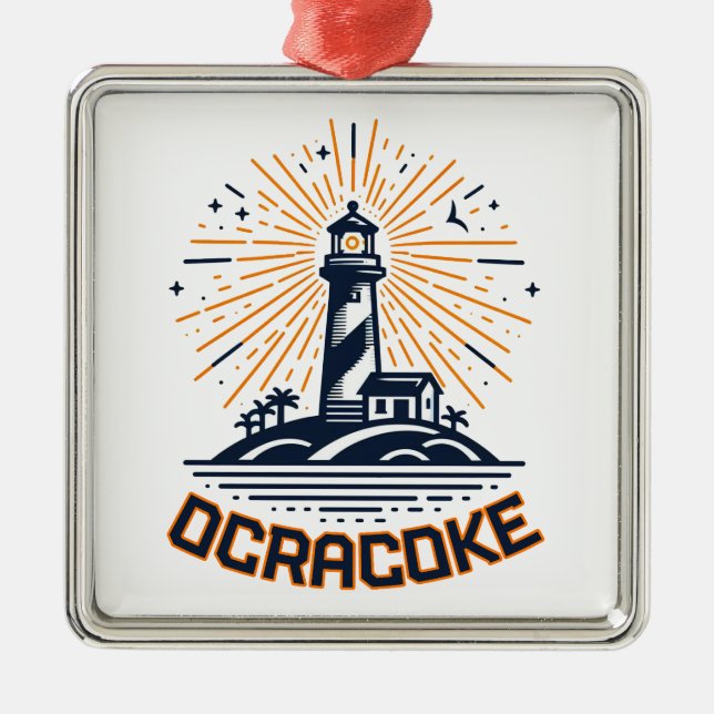 Ocracoke North Carolina Lighthouse Sunrise Metal Tree Decoration (Front)