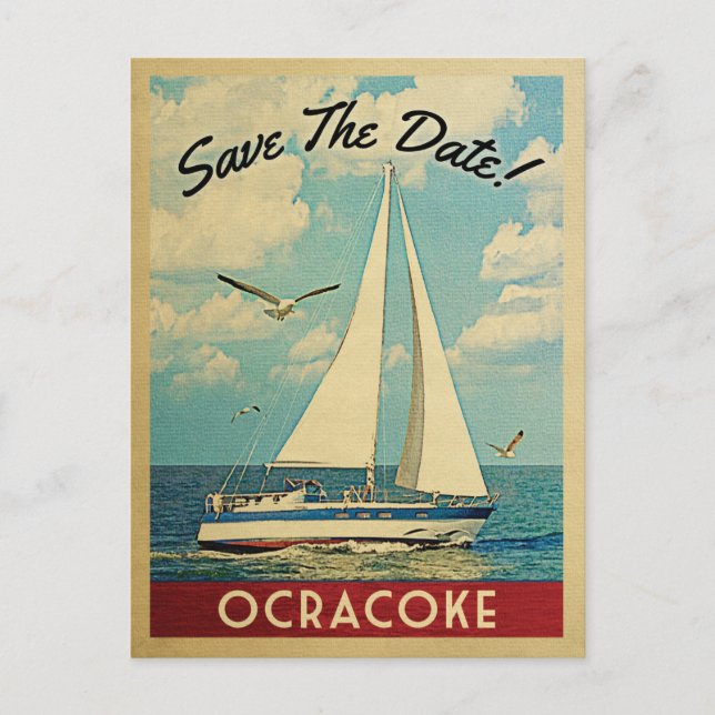 Ocracoke Save The Date Sailboat Nautical Announcement Postcard (Front)