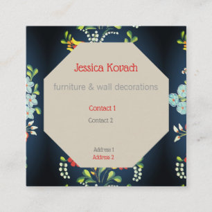 Octagon  in colourful Hungarian florals Square Business Card