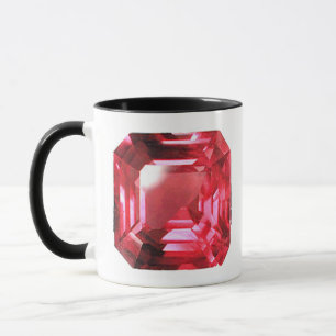 Octagon shaped Ruby Gemstone July Birthstone Red Mug