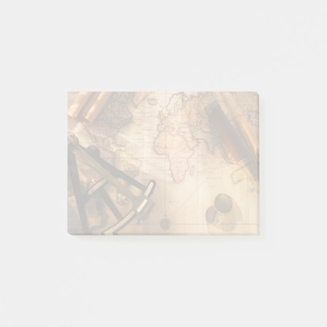 Octant, Compass And Telescope On Nautical Map Post-it Notes (Front)