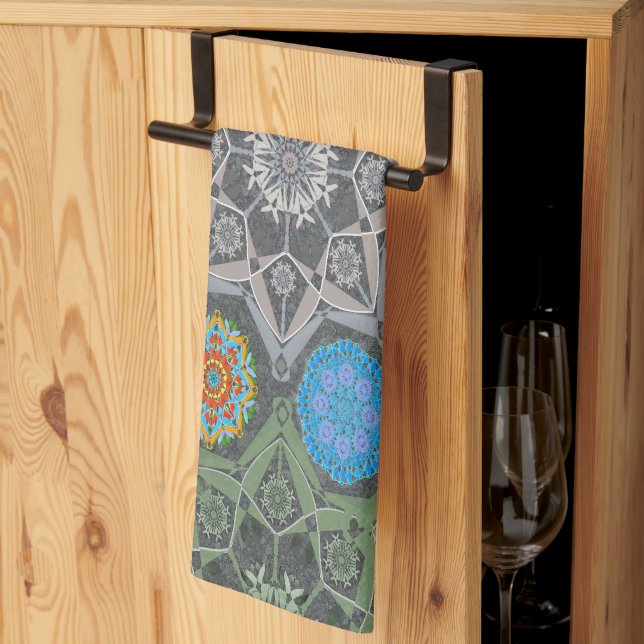 Octo brightener arabesque Moorish Stone Green Tea Towel (Thirds Fold)