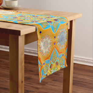 Octo brightener arabesque Moorish tangerine style  Short Table Runner