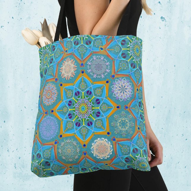 Octo brightener arabesque Moorish turquoise style Tote Bag (Creator Uploaded)